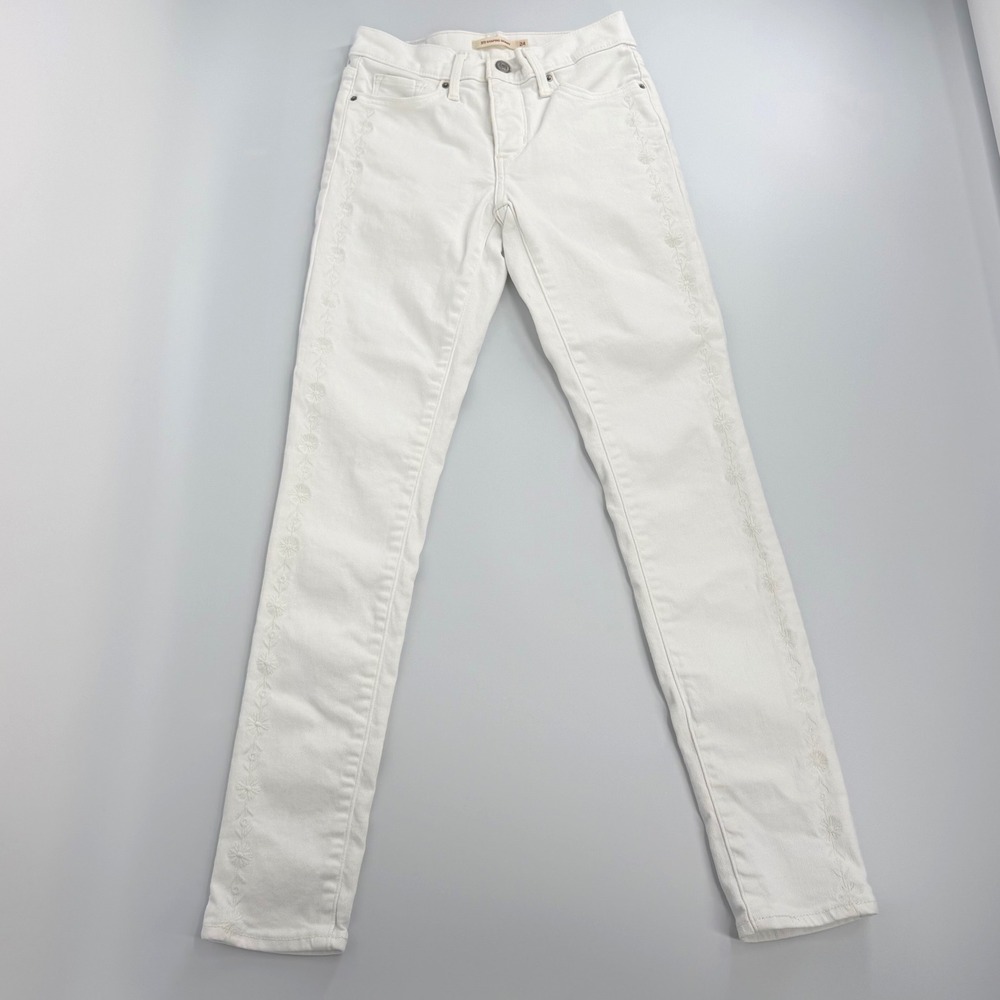 Levi's 311 Shaping Skinny Jeans Womens 24 White Excellent Floral Embroidered